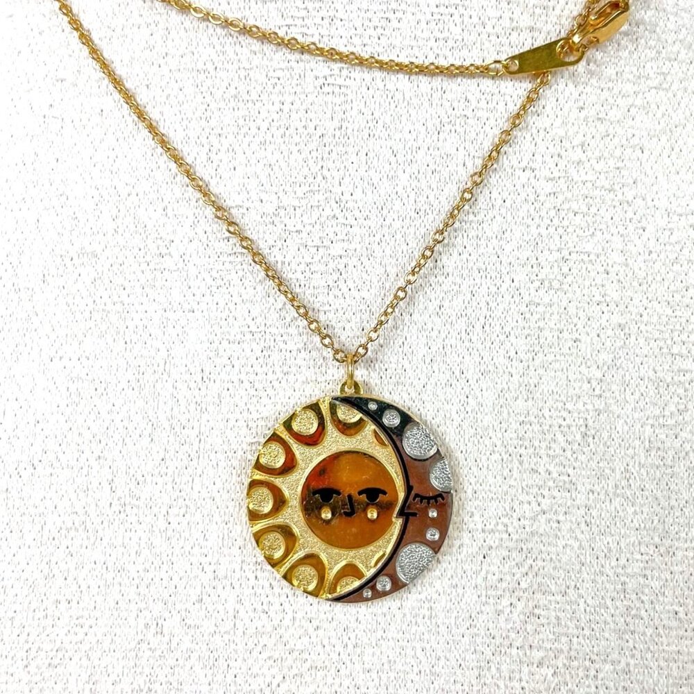 Amar & Riley Sun & Moon Pendant Necklace Gold & Silver Tone Dual Chain